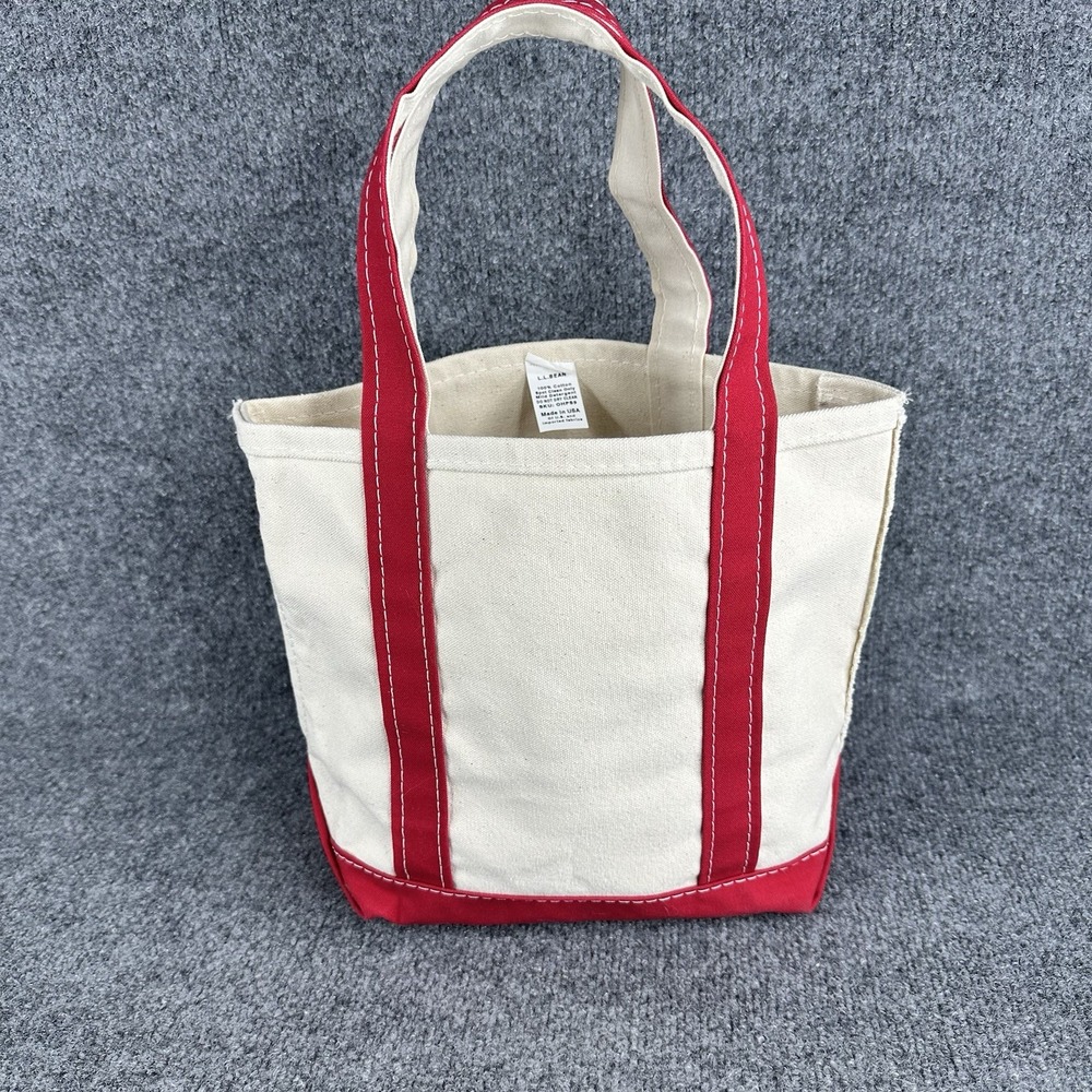 LL Bean‎  Beige Red Small Canvas Bag Made In USA 10x13
